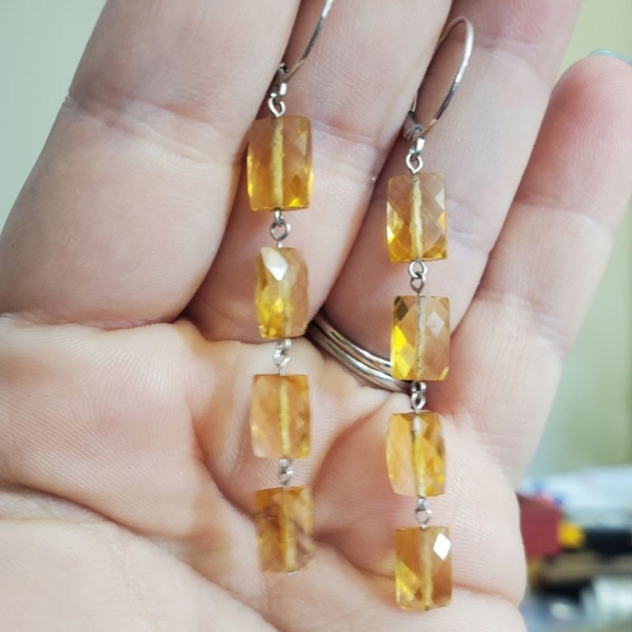 14k white gold checkerboard cut citrine earrings! These are long earrings a litt - Picture 5 of 12